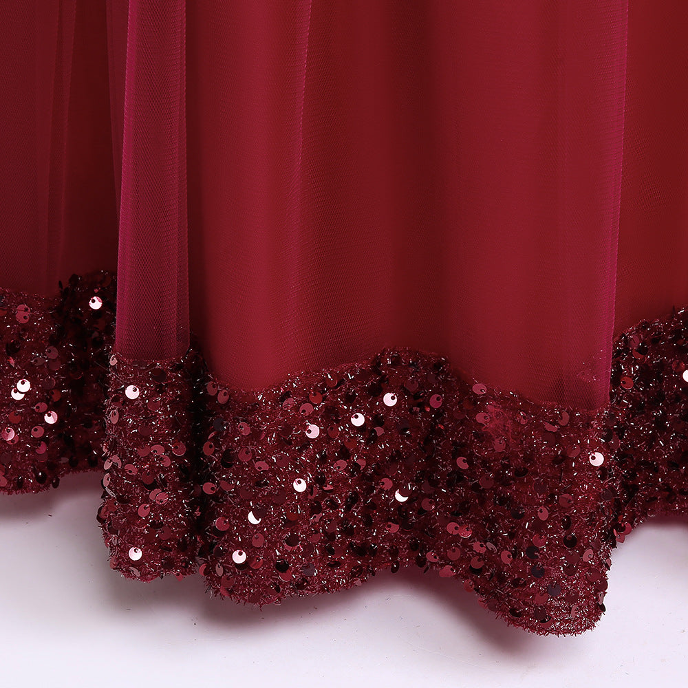 Girls Maxi 3D Flower Sequin Princess Dress - Party, Wedding & Photoshoot