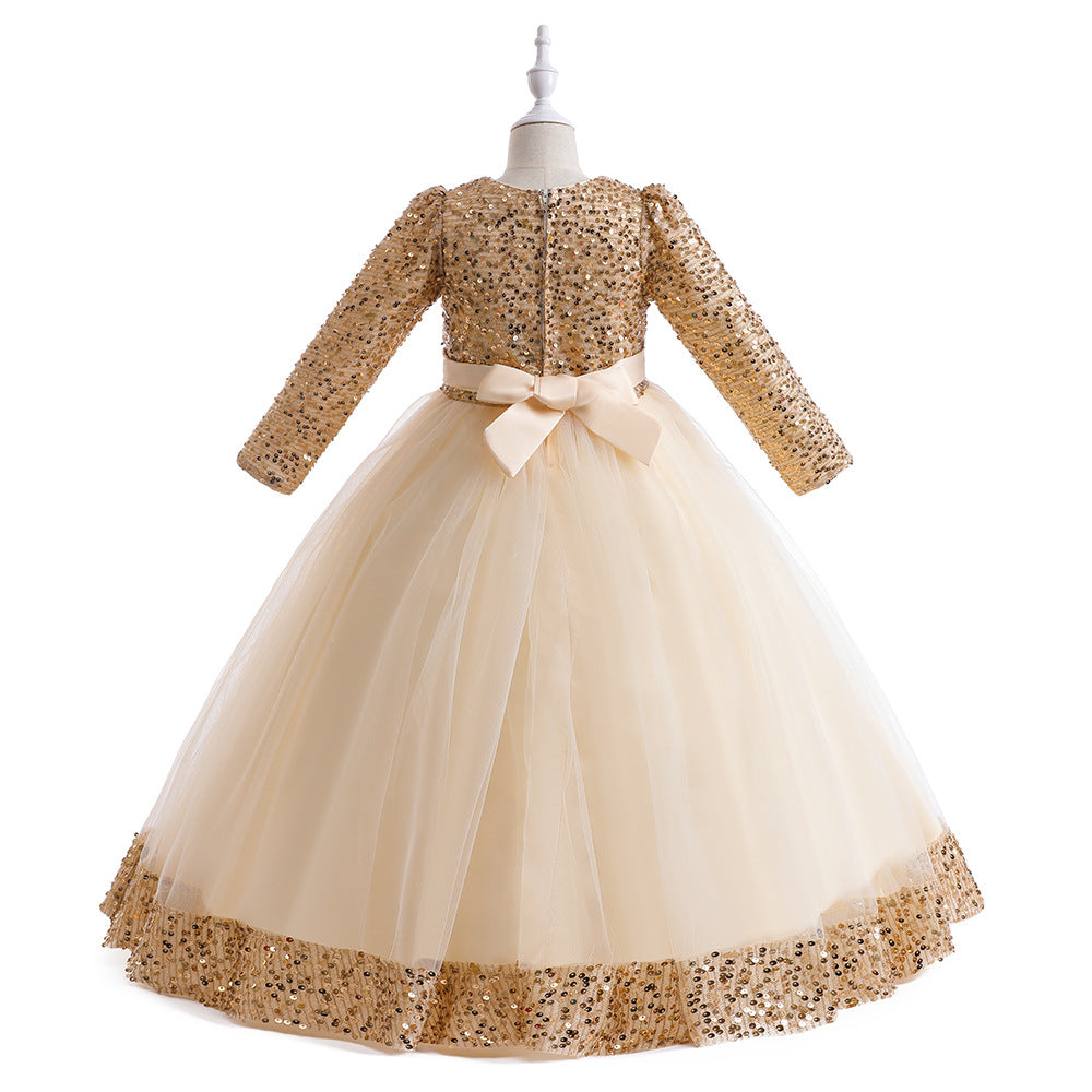 Girls Maxi 3D Flower Sequin Princess Dress - Party, Wedding & Photoshoot