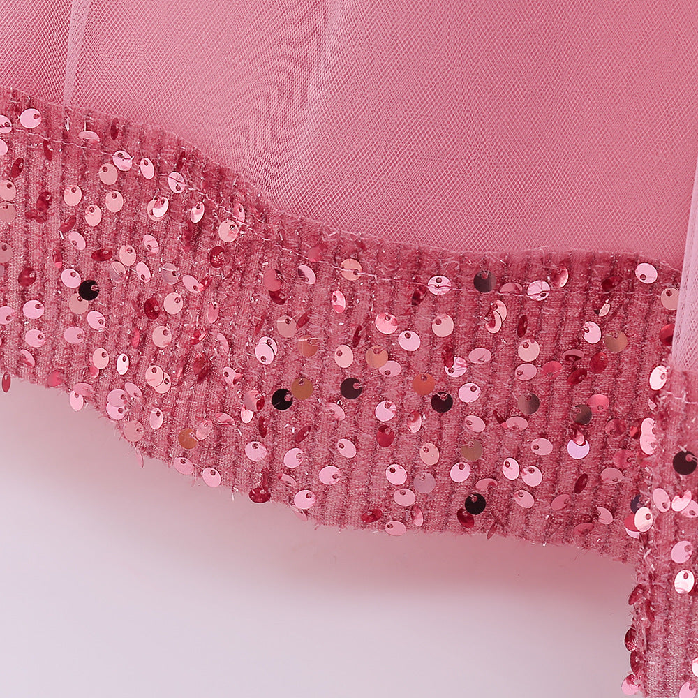Girls Maxi 3D Flower Sequin Princess Dress - Party, Wedding & Photoshoot