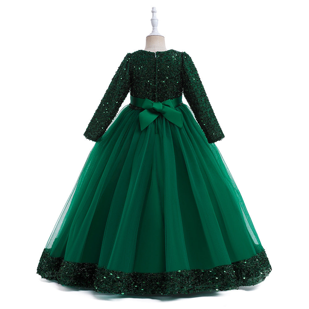 Girls Maxi 3D Flower Sequin Princess Dress - Party, Wedding & Photoshoot