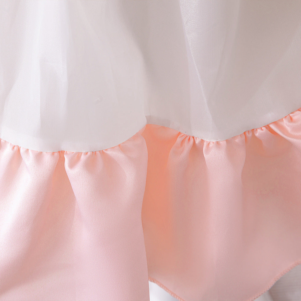 Light Pink Satin Princess Dress with Floral Details for Toddlers (6M-3Y) | Long Sleeve, Tea Length