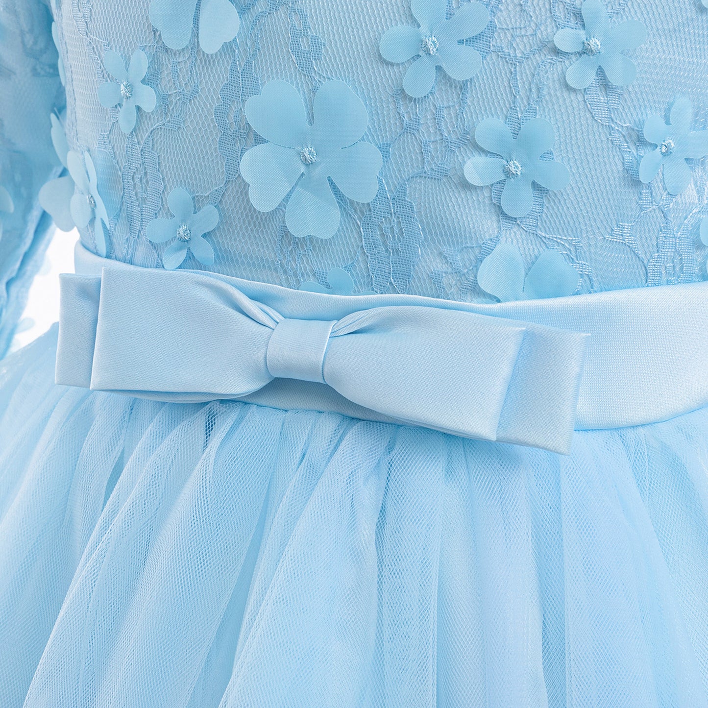 Cute A-Line Applique Princess Maxi Dress for Girls | Tulle & Lace Long Sleeve Gown