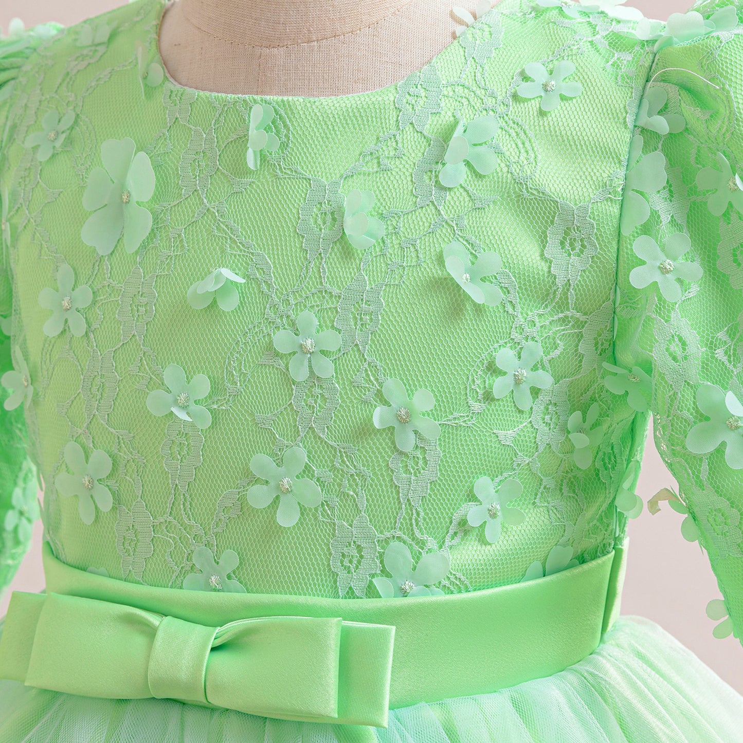 Cute A-Line Applique Princess Maxi Dress for Girls | Tulle & Lace Long Sleeve Gown