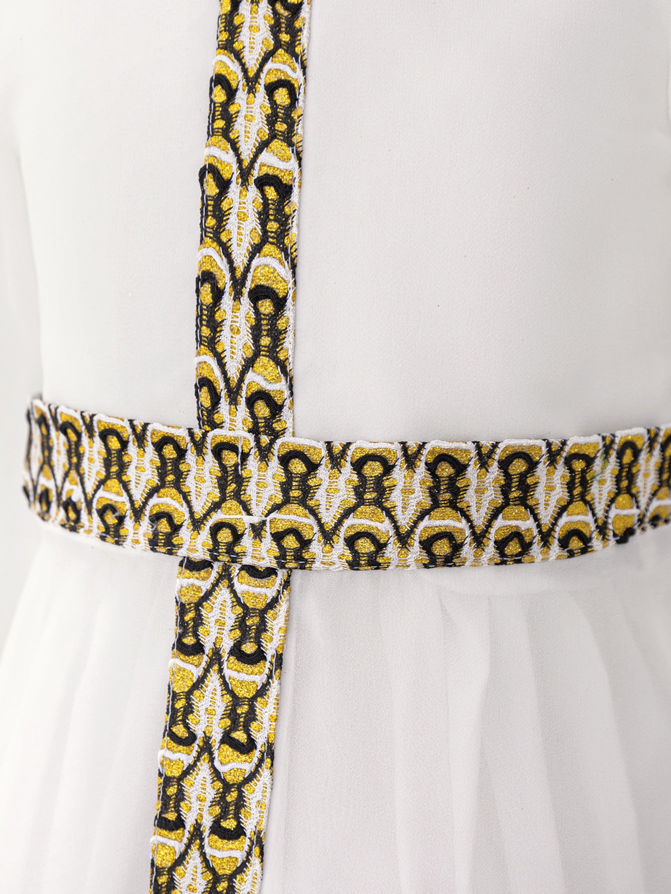 Embroidered Long Sleeve A-line Maxi Dress for Girls (3-8 Years) - White Chiffon