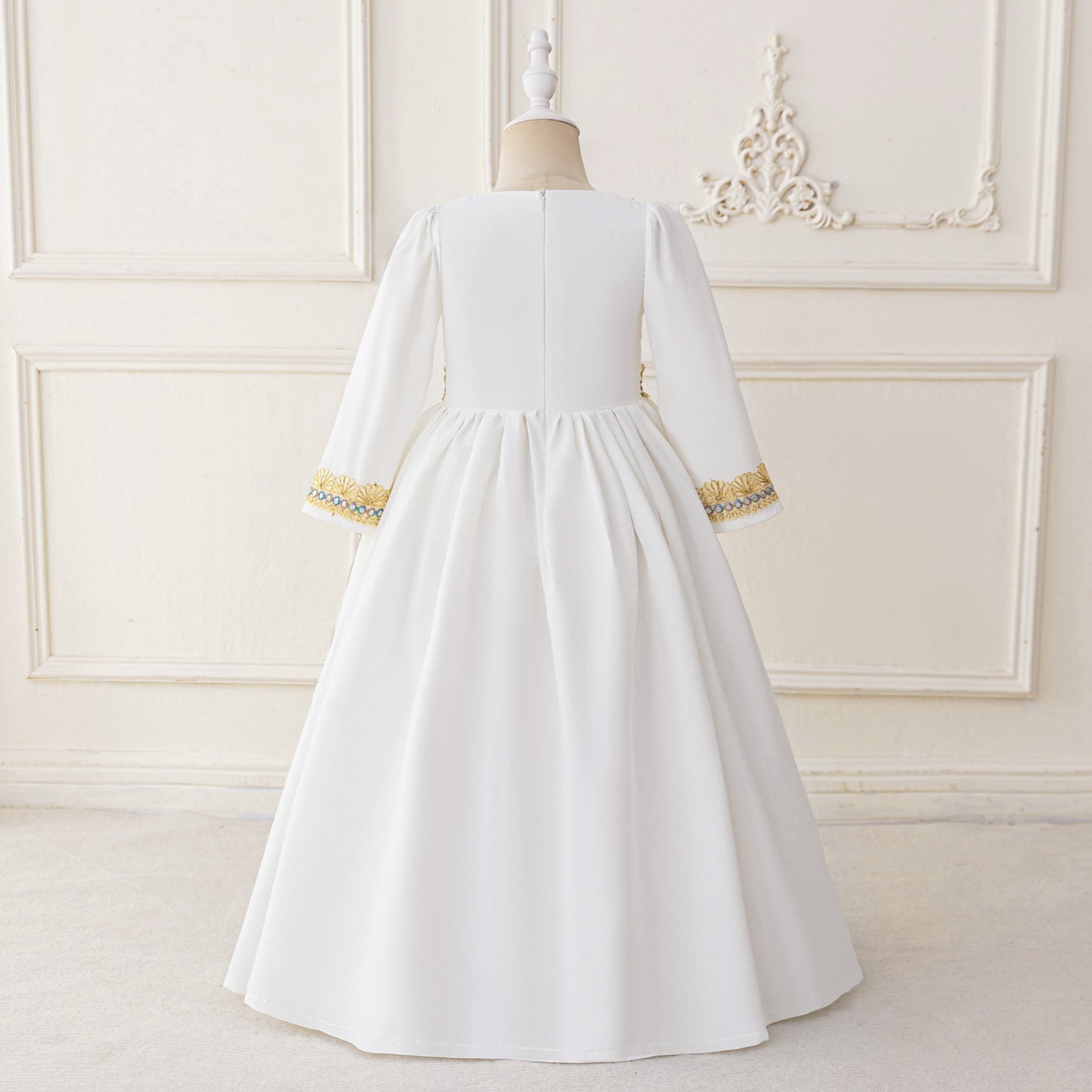 Long Sleeve Embroidered Lace Maxi Dress for Girls | Cute A-line Flower Girl Gown