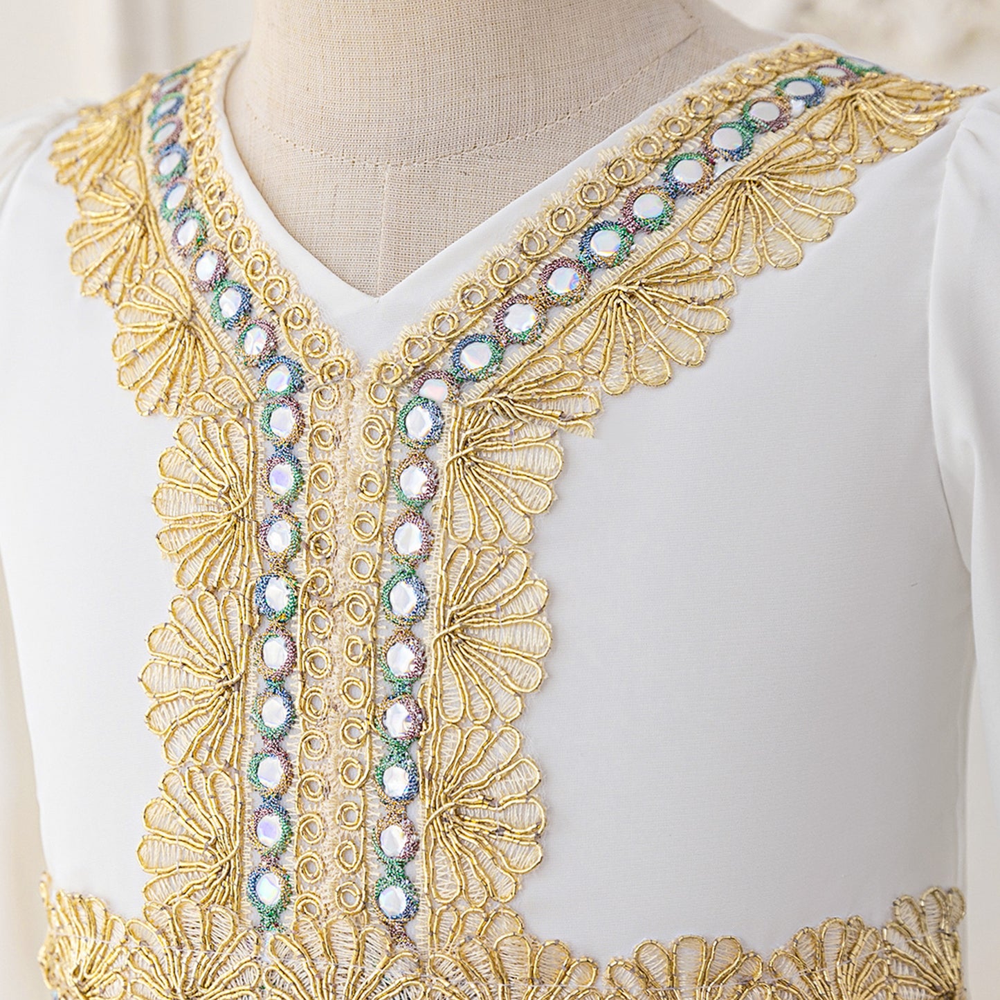 Long Sleeve Embroidered Lace Maxi Dress for Girls | Cute A-line Flower Girl Gown