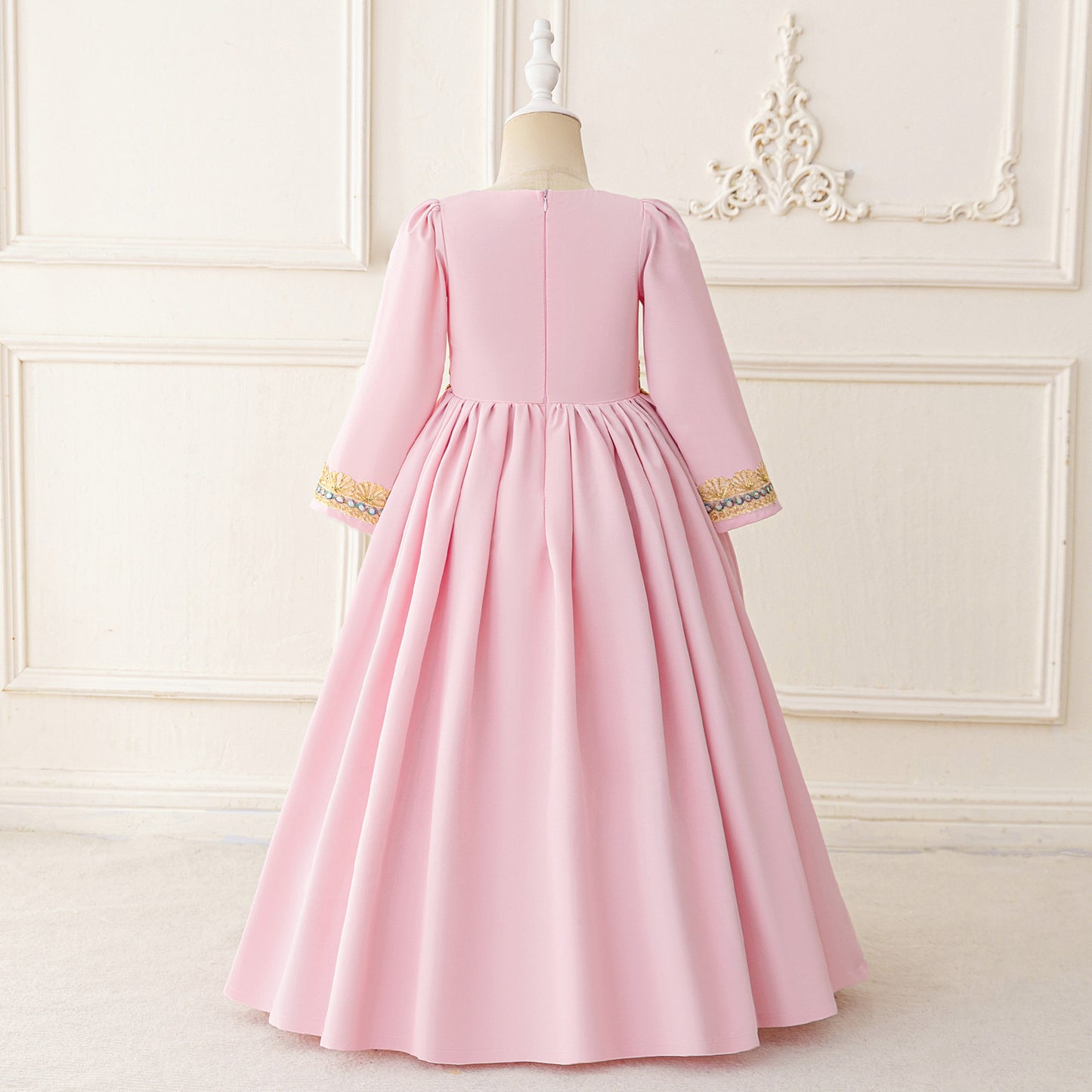 Long Sleeve Embroidered Lace Maxi Dress for Girls | Cute A-line Flower Girl Gown