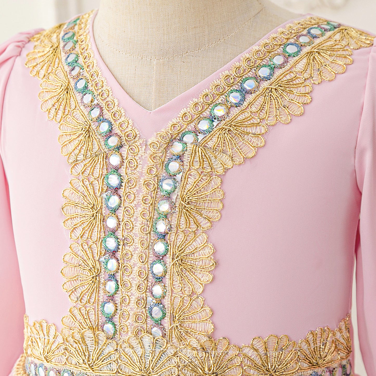 Long Sleeve Embroidered Lace Maxi Dress for Girls | Cute A-line Flower Girl Gown