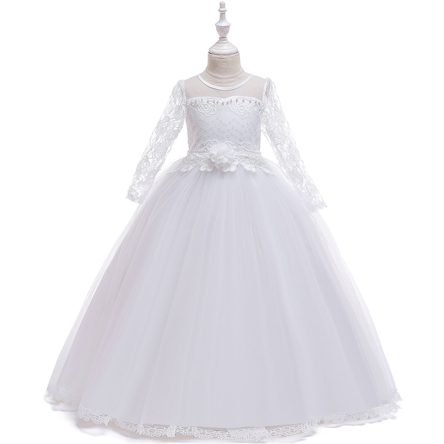 Long Sleeve Tulle & Lace Princess Maxi Dress for Girls (4-13Y) – Flower Girl & Party Gown