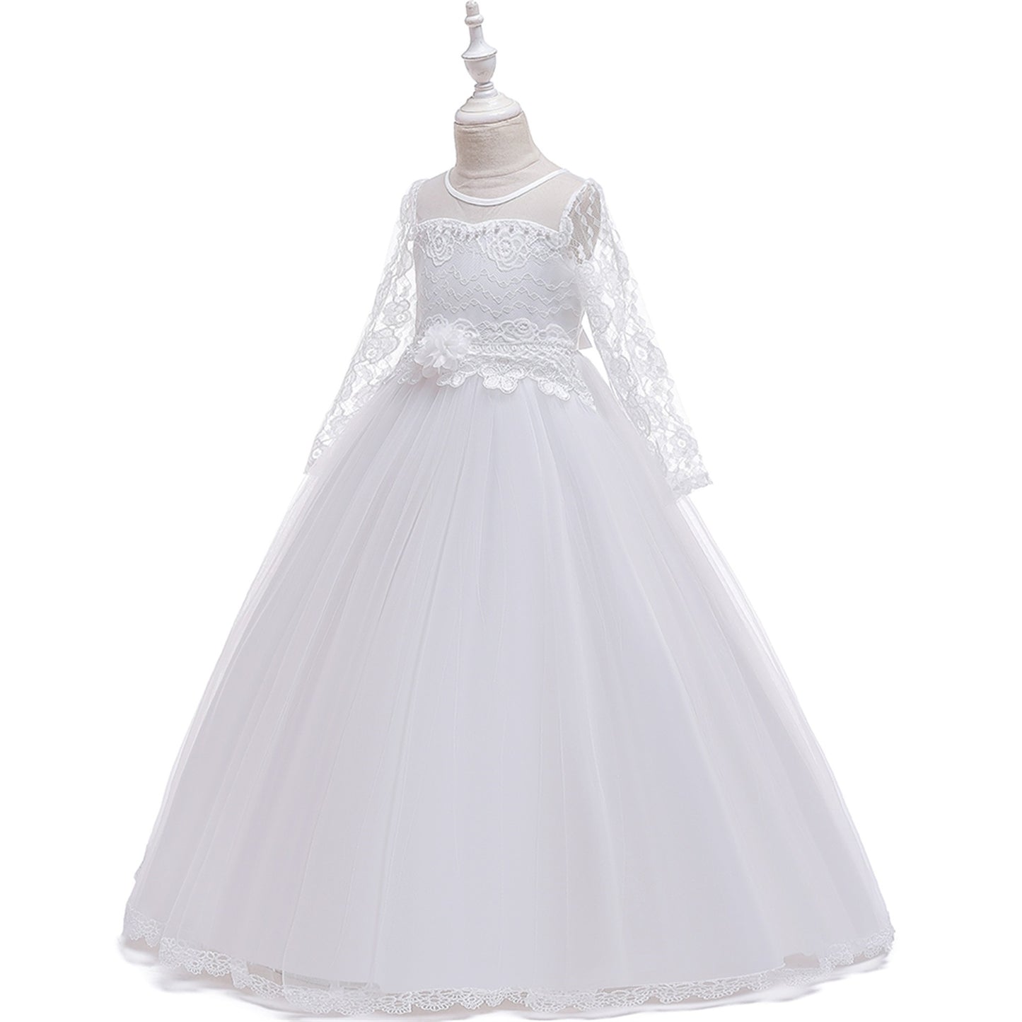 Long Sleeve Tulle & Lace Princess Maxi Dress for Girls (4-13Y) – Flower Girl & Party Gown