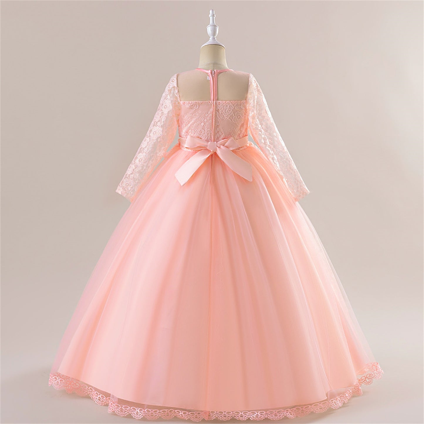 Long Sleeve Tulle & Lace Princess Maxi Dress for Girls (4-13Y) – Flower Girl & Party Gown