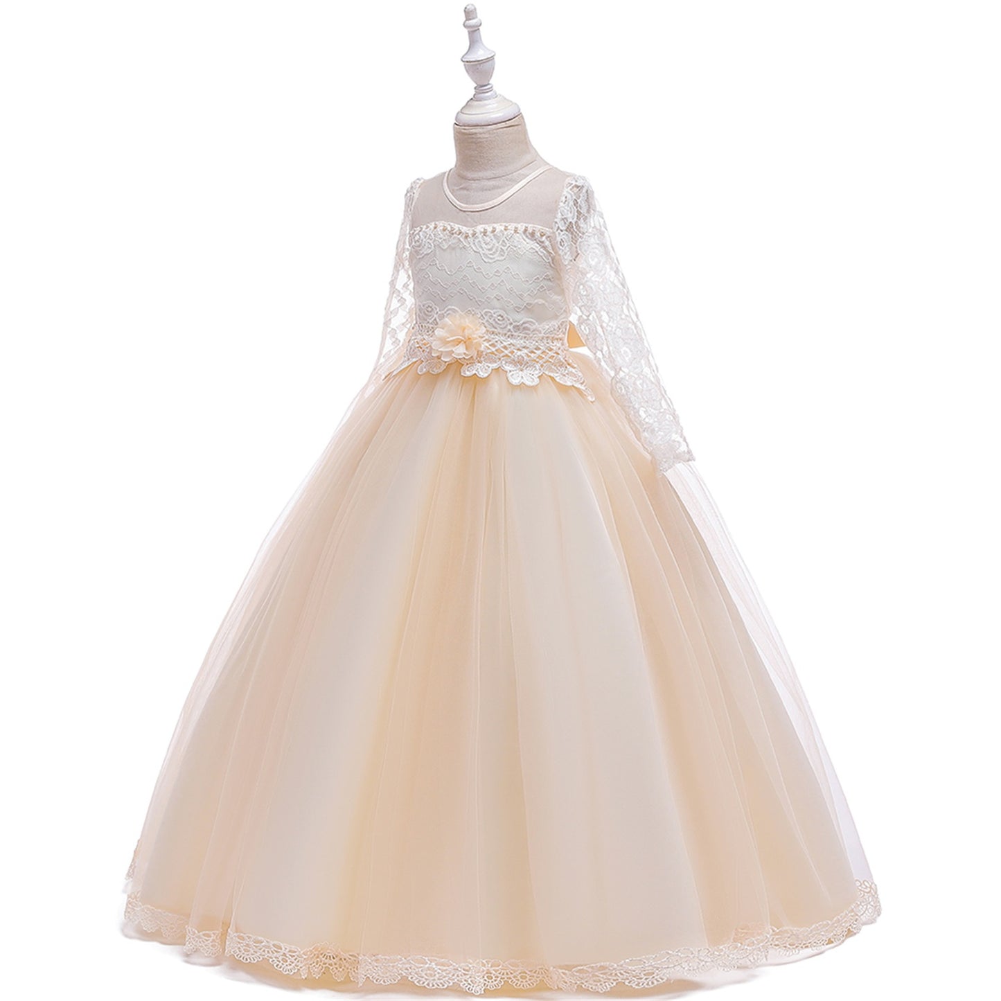 Long Sleeve Tulle & Lace Princess Maxi Dress for Girls (4-13Y) – Flower Girl & Party Gown