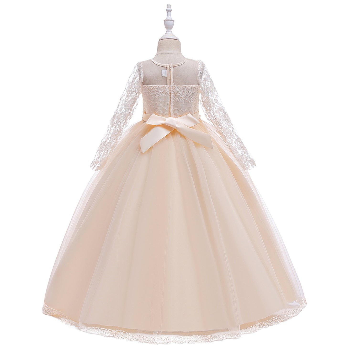Long Sleeve Tulle & Lace Princess Maxi Dress for Girls (4-13Y) – Flower Girl & Party Gown