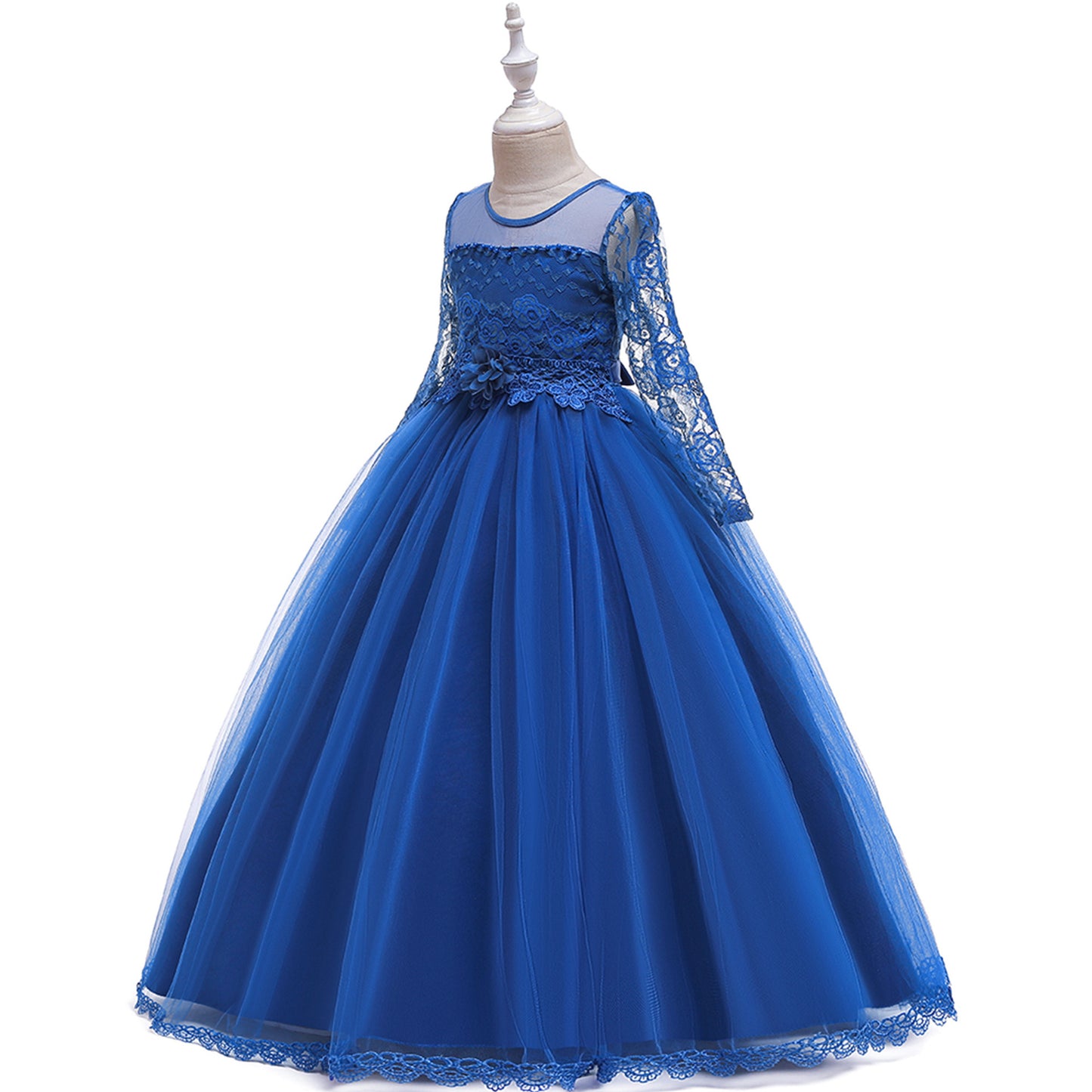 Long Sleeve Tulle & Lace Princess Maxi Dress for Girls (4-13Y) – Flower Girl & Party Gown