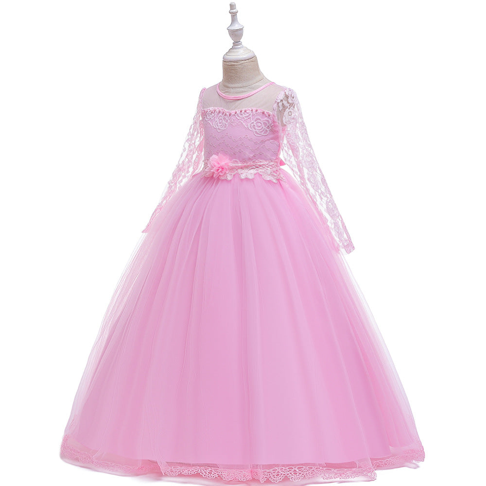 Long Sleeve Tulle & Lace Princess Maxi Dress for Girls (4-13Y) – Flower Girl & Party Gown