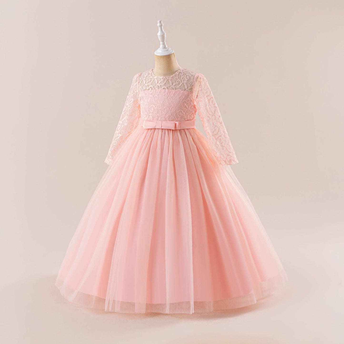 Cute Long Sleeve A-line Princess Dress for Girls - Lace Mesh Maxi Gown