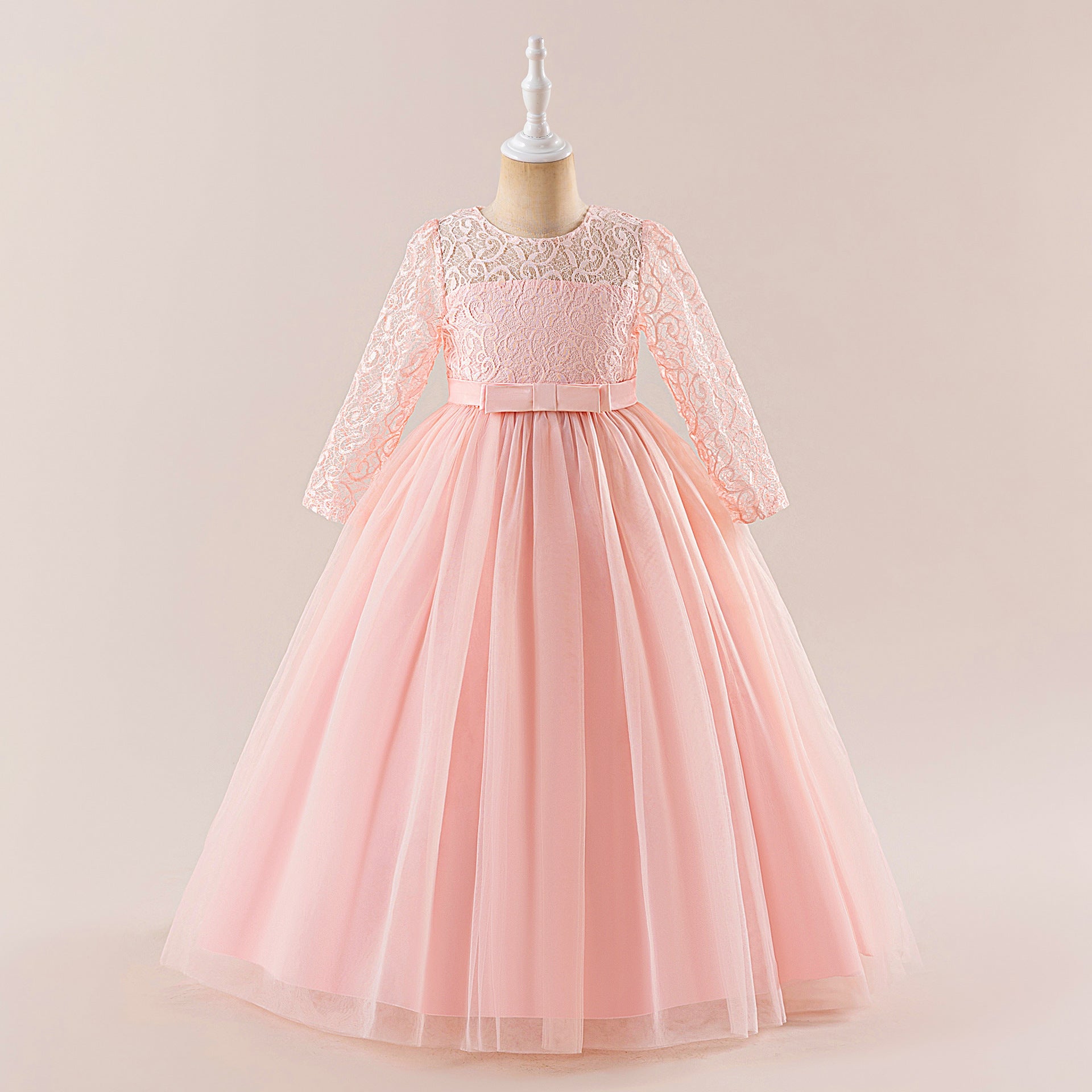 Frocklet Cute Long Sleeve A-line Princess Dress for Girls - Lace Mesh Maxi Gown 13
