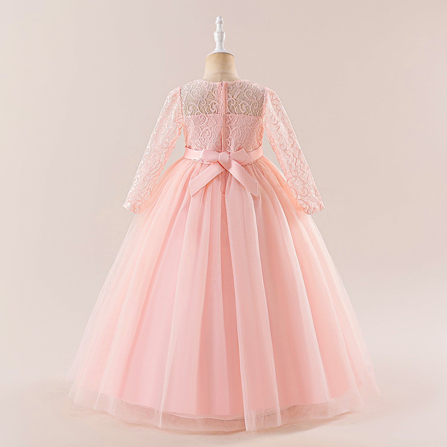 Cute Long Sleeve A-line Princess Dress for Girls - Lace Mesh Maxi Gown