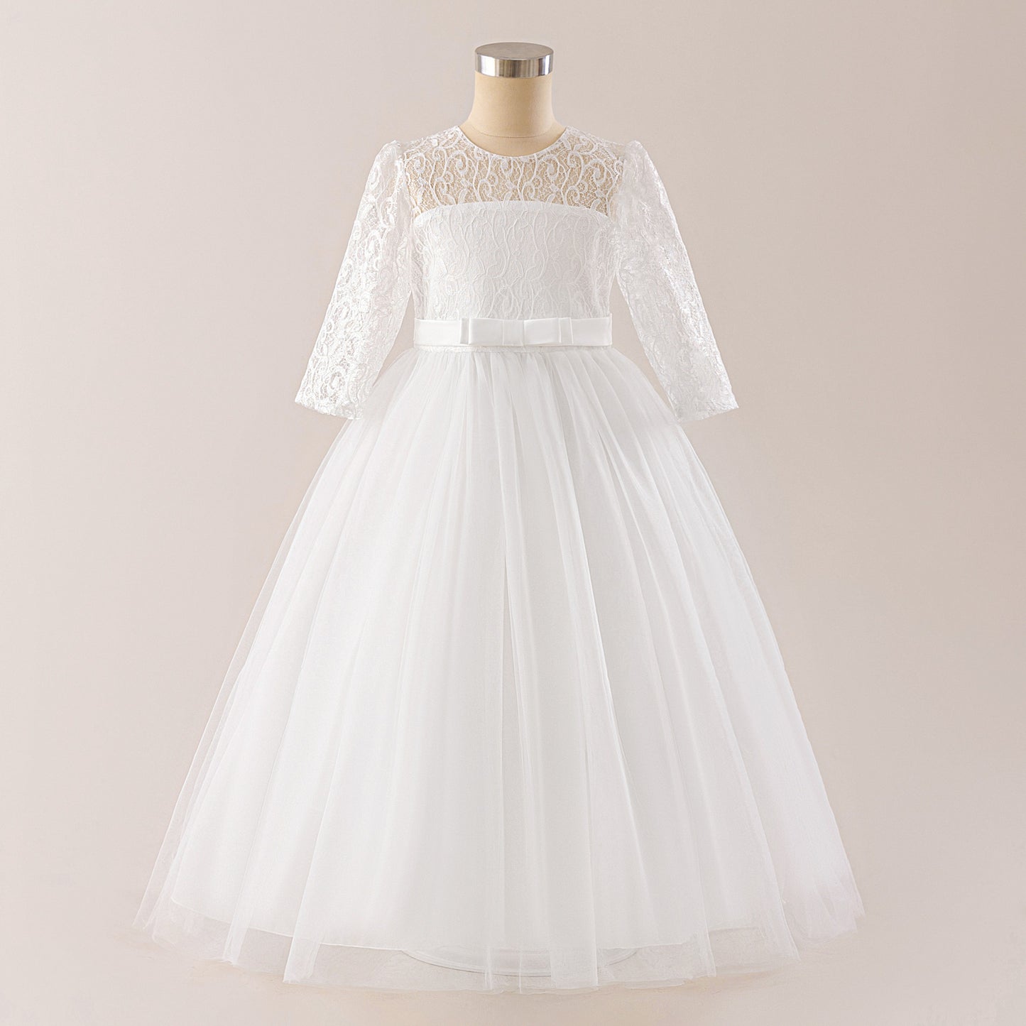 Cute Long Sleeve A-line Princess Dress for Girls - Lace Mesh Maxi Gown