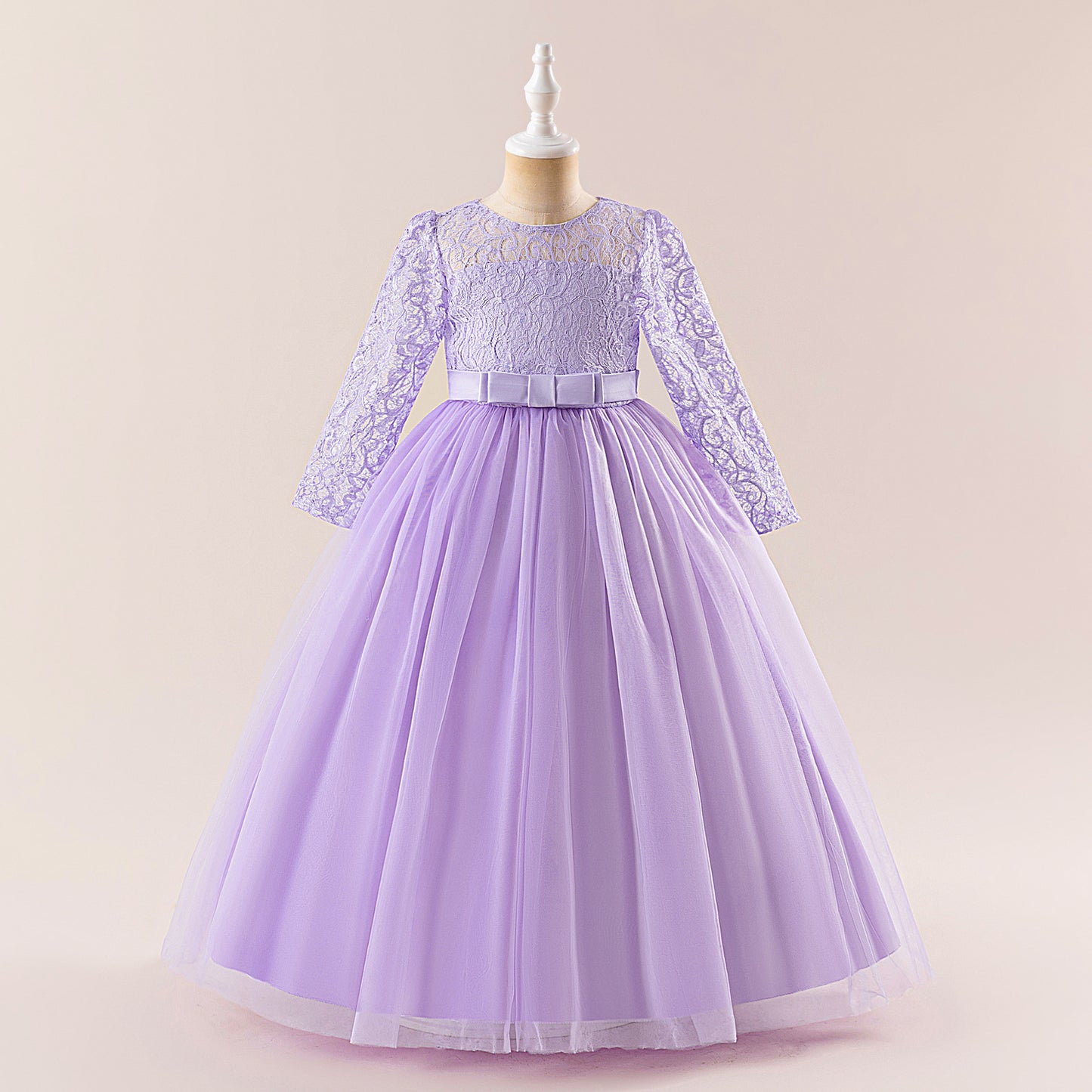 Cute Long Sleeve A-line Princess Dress for Girls - Lace Mesh Maxi Gown