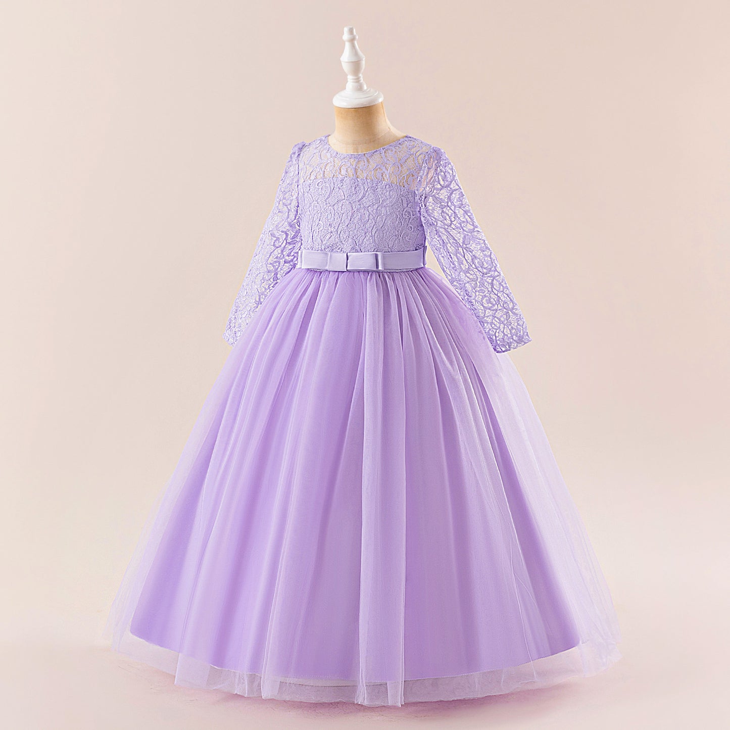 Cute Long Sleeve A-line Princess Dress for Girls - Lace Mesh Maxi Gown