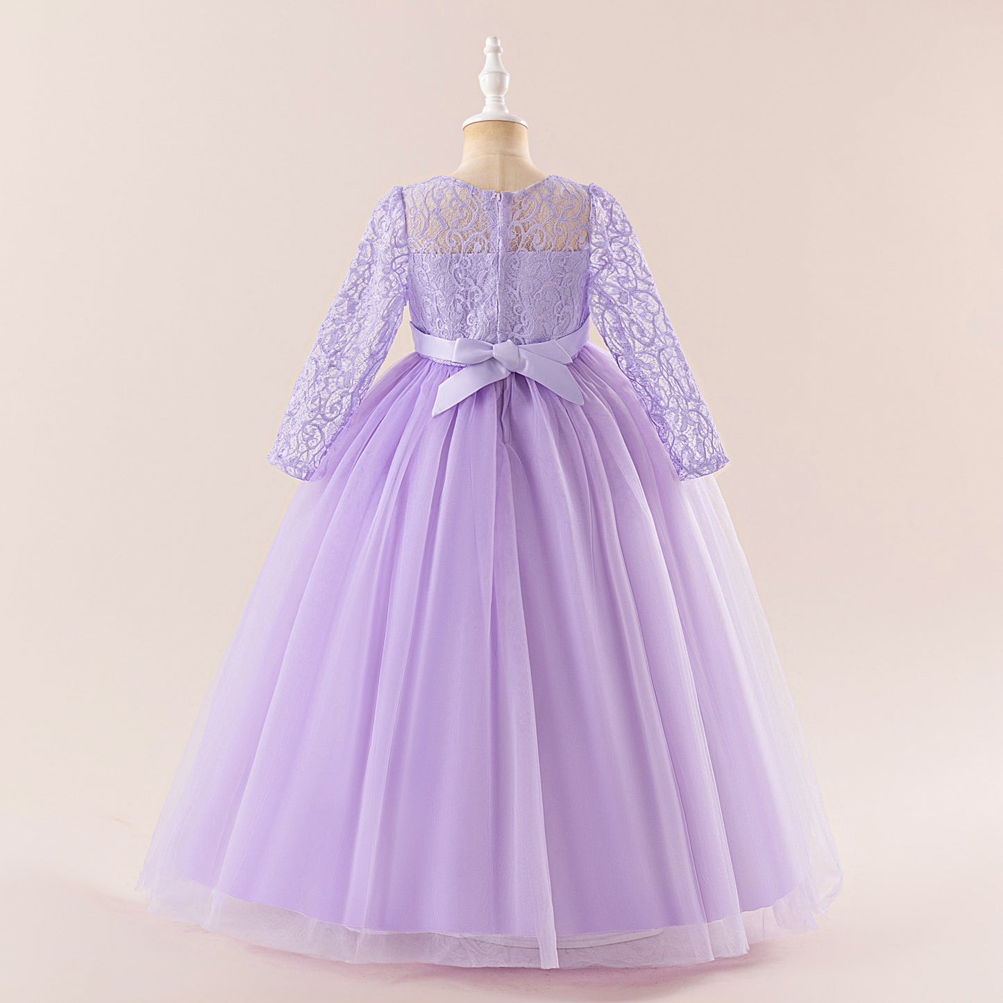 Cute Long Sleeve A-line Princess Dress for Girls - Lace Mesh Maxi Gown