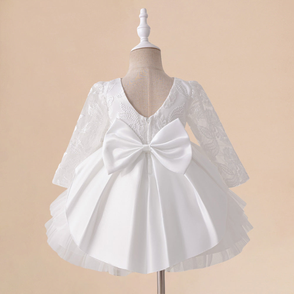Adorable Long Sleeve Lace Flower Girl Dress – White A-Line Princess Gown