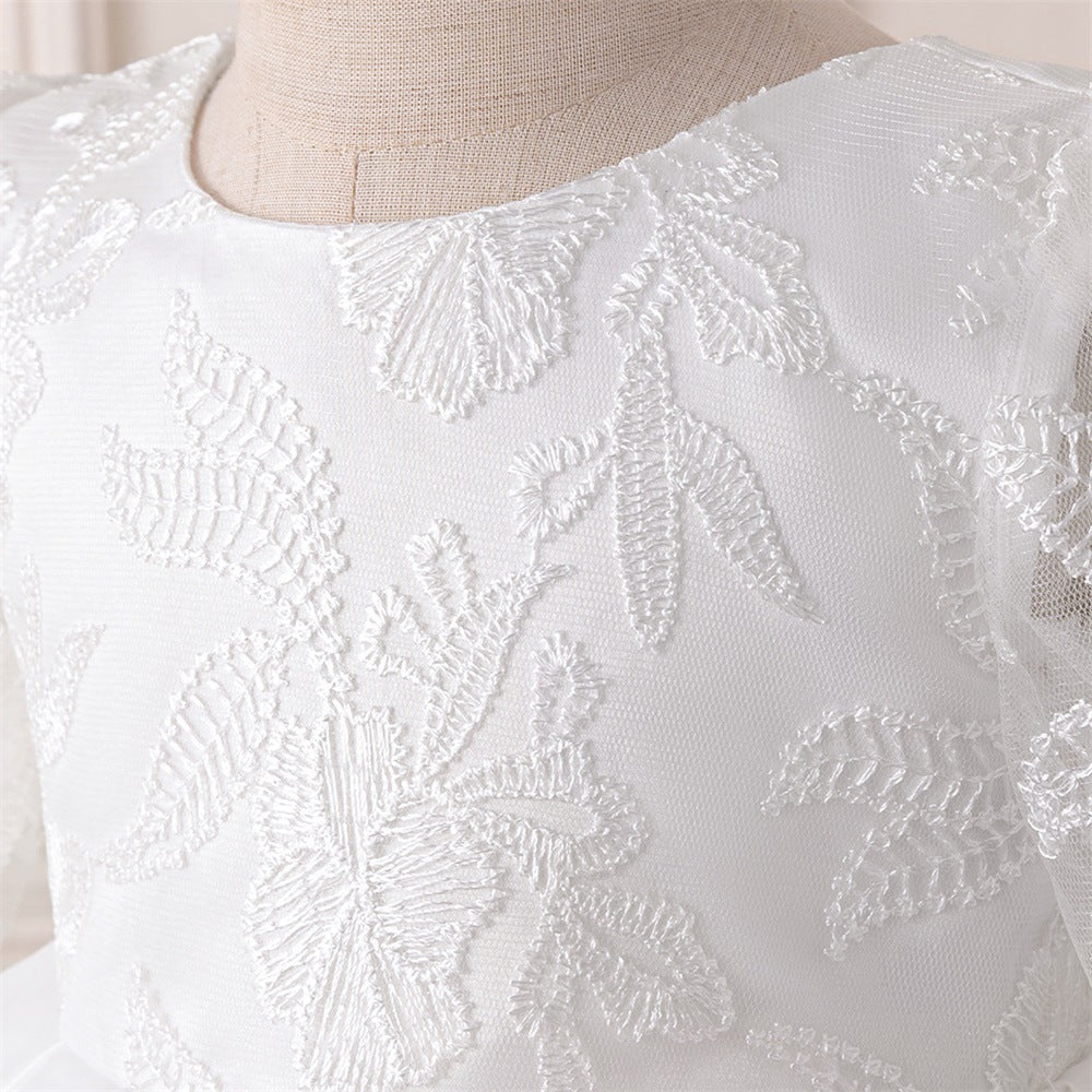 Adorable Long Sleeve Lace Flower Girl Dress – White A-Line Princess Gown