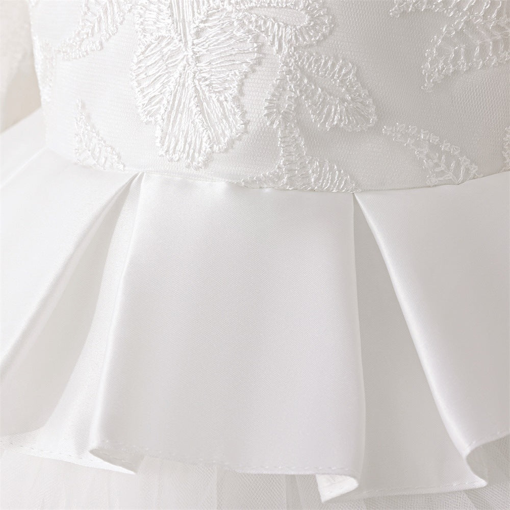 Adorable Long Sleeve Lace Flower Girl Dress – White A-Line Princess Gown