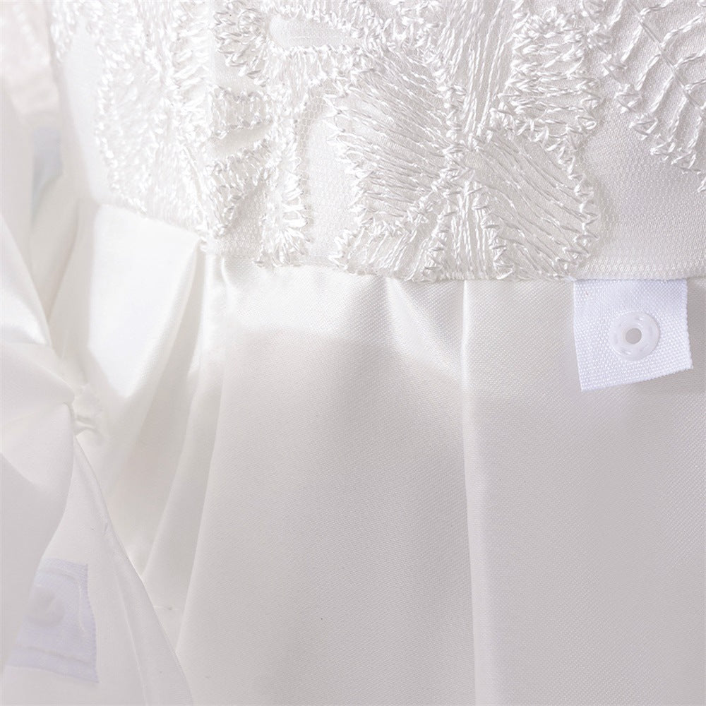 Adorable Long Sleeve Lace Flower Girl Dress – White A-Line Princess Gown