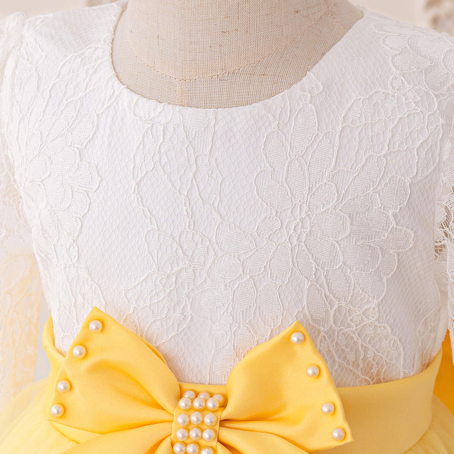Cute Long Sleeve Lace & Tulle Flower Girl Dress with Bow – A-line Tea Length
