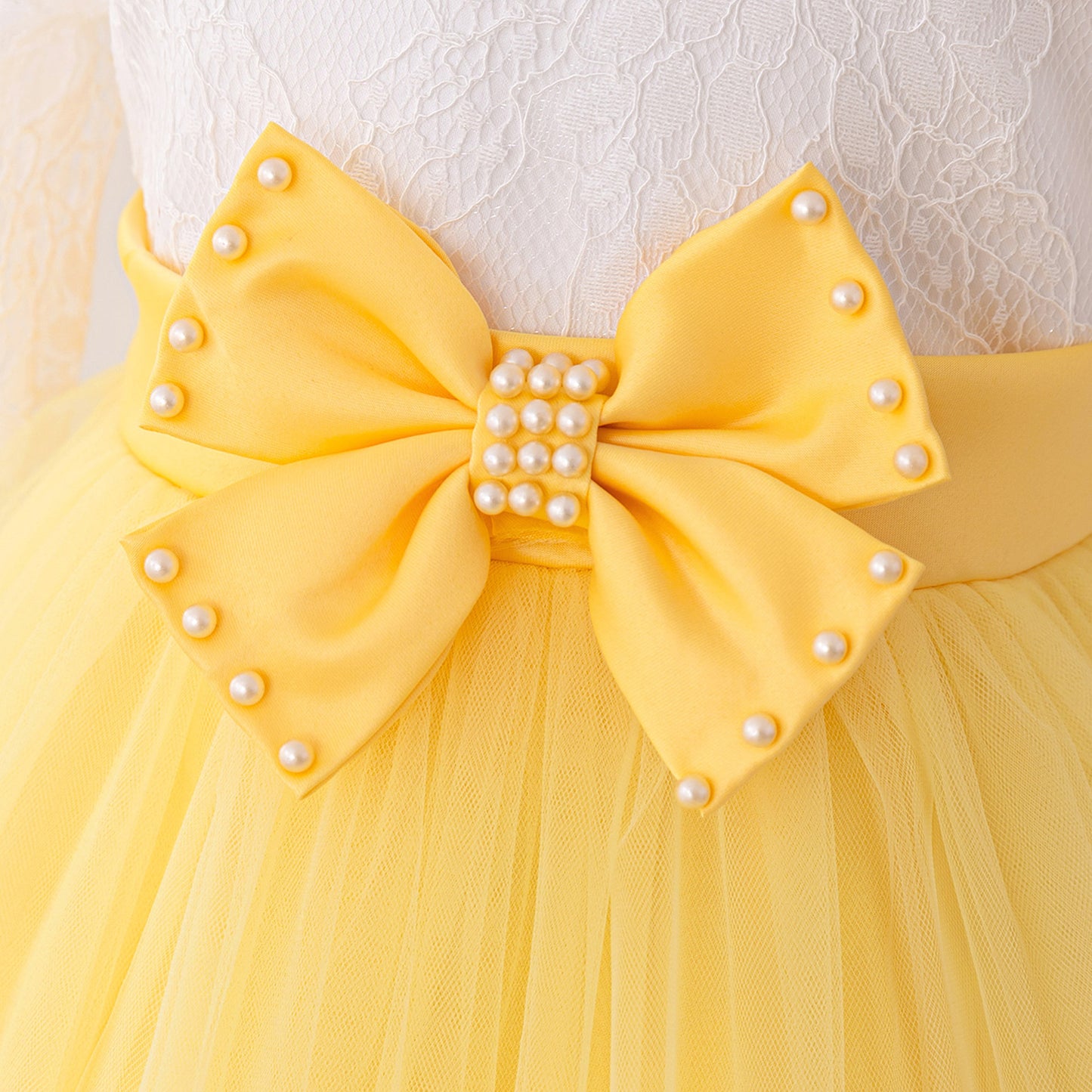 Cute Long Sleeve Lace & Tulle Flower Girl Dress with Bow – A-line Tea Length