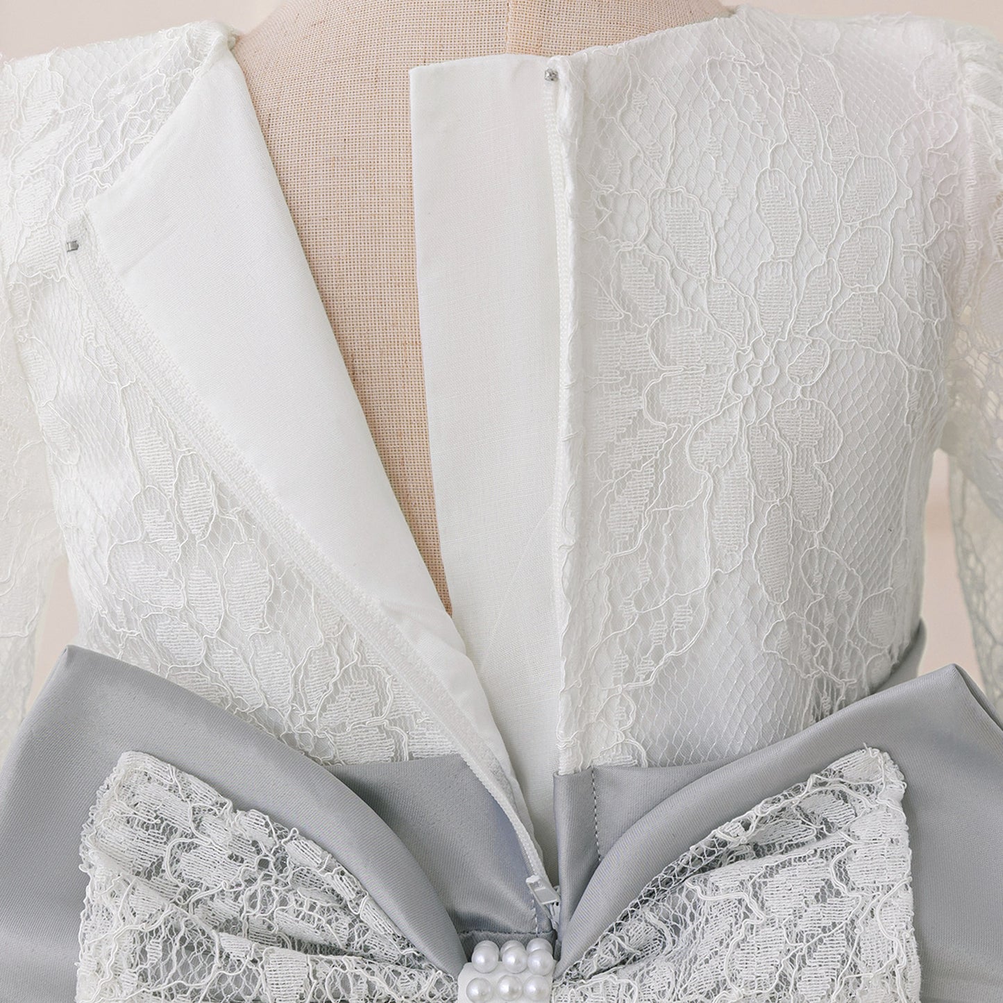 Cute Long Sleeve Lace & Tulle Flower Girl Dress with Bow – A-line Tea Length