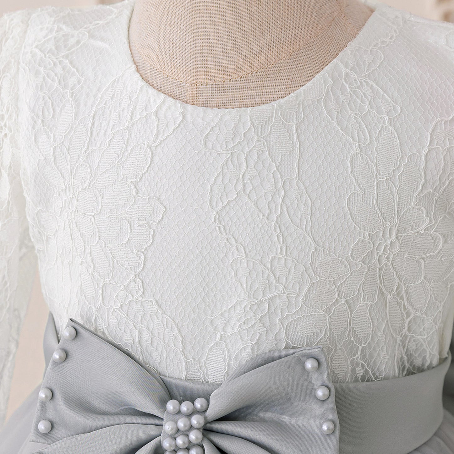 Cute Long Sleeve Lace & Tulle Flower Girl Dress with Bow – A-line Tea Length