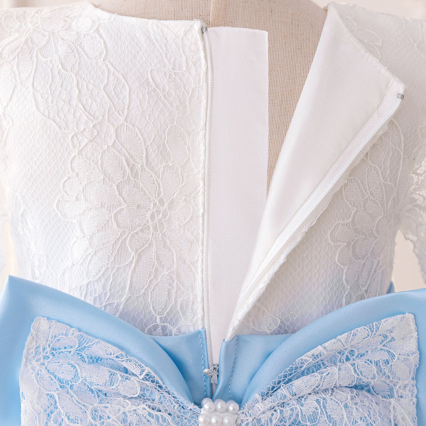 Cute Long Sleeve Lace & Tulle Flower Girl Dress with Bow – A-line Tea Length