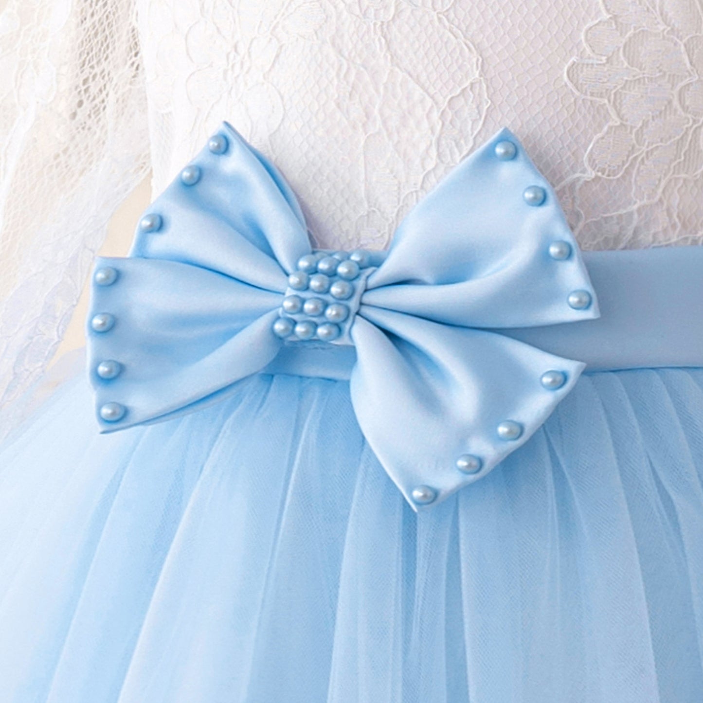 Cute Long Sleeve Lace & Tulle Flower Girl Dress with Bow – A-line Tea Length