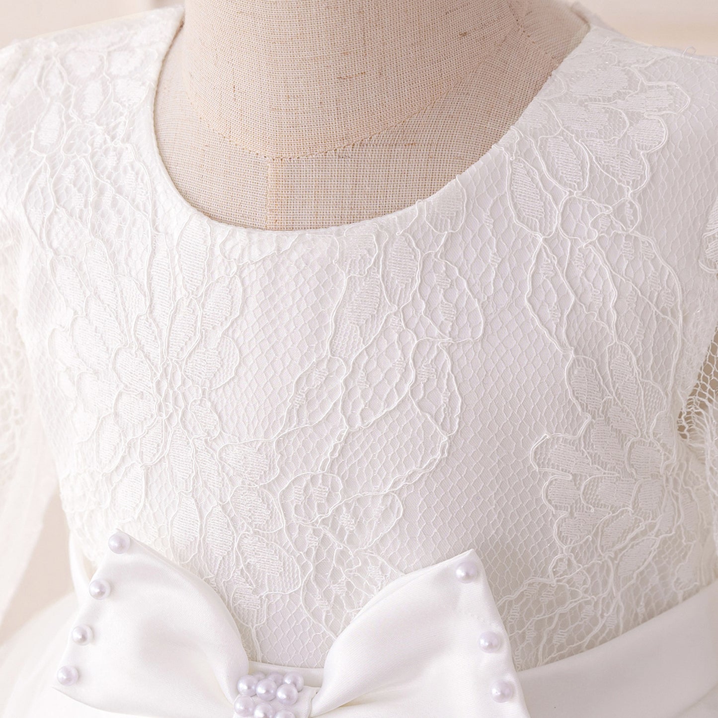 Cute Long Sleeve Lace & Tulle Flower Girl Dress with Bow – A-line Tea Length