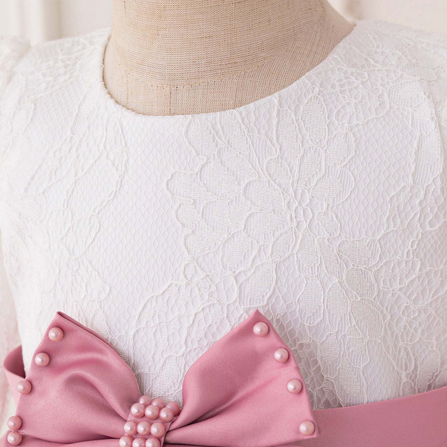 Cute Long Sleeve Lace & Tulle Flower Girl Dress with Bow – A-line Tea Length
