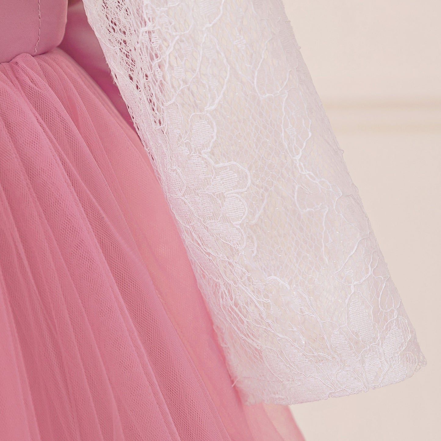 Cute Long Sleeve Lace & Tulle Flower Girl Dress with Bow – A-line Tea Length
