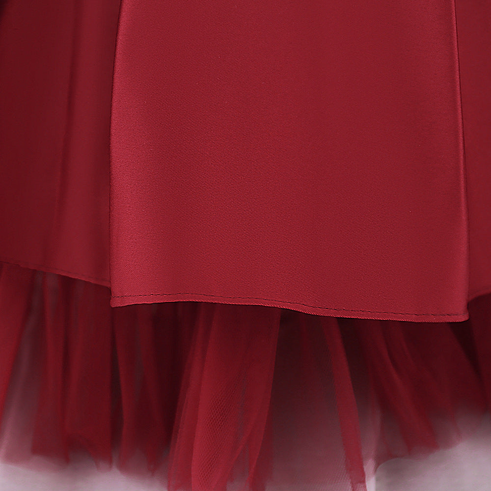 Cute Long Sleeve Satin A-Line Flower Girl Dress with Bowknot | Tea Length