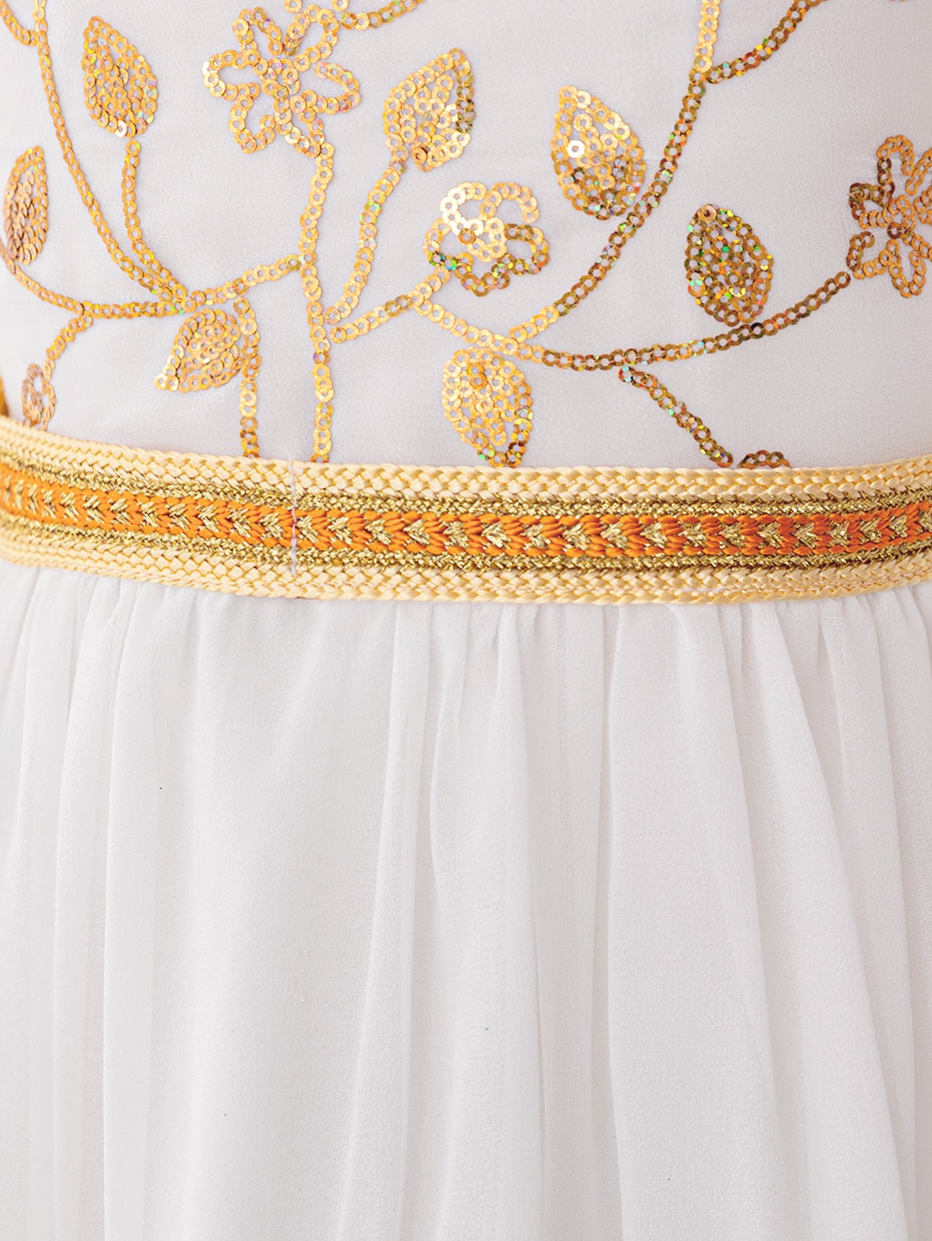 Long Sleeve White A-Line Maxi Dress for Girls with Sequins and Beads | Formal & Party Wear