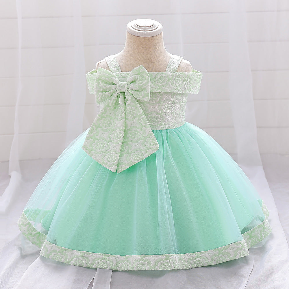 Mint Green Off Shoulder Baby Girl Princess Dress – Tulle Ruffle Flower Girl Gown