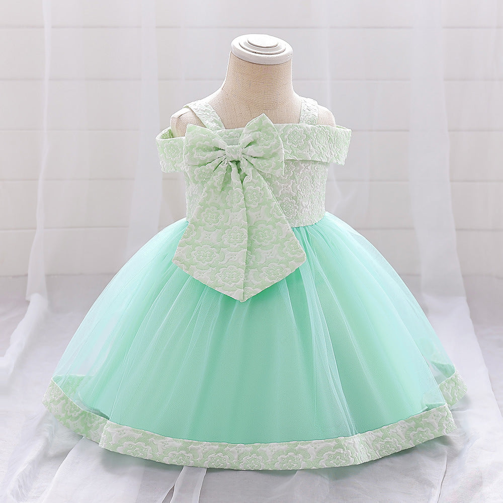 Mint Green Off Shoulder Baby Girl Princess Dress – Tulle Ruffle Flower Girl Gown