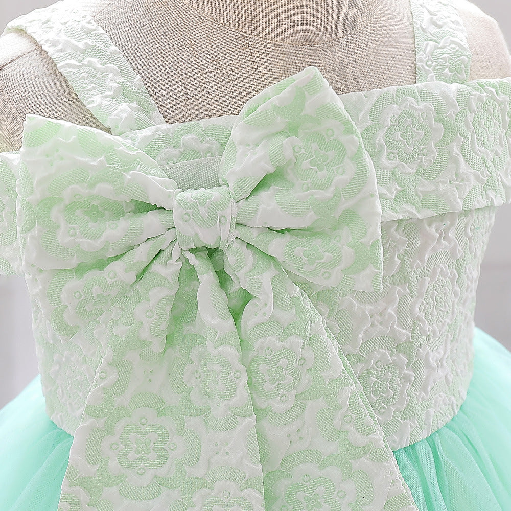 Mint Green Off Shoulder Baby Girl Princess Dress – Tulle Ruffle Flower Girl Gown