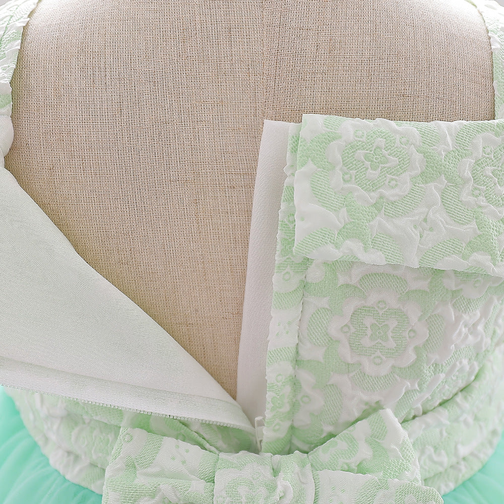 Mint Green Off Shoulder Baby Girl Princess Dress – Tulle Ruffle Flower Girl Gown
