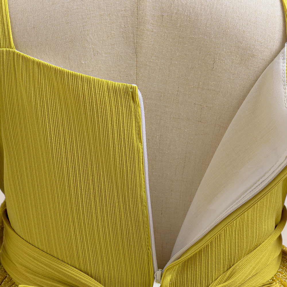 Mustard Yellow Maxi Flower Girl Dress with Bow – Girls’ Formal Princess Gown