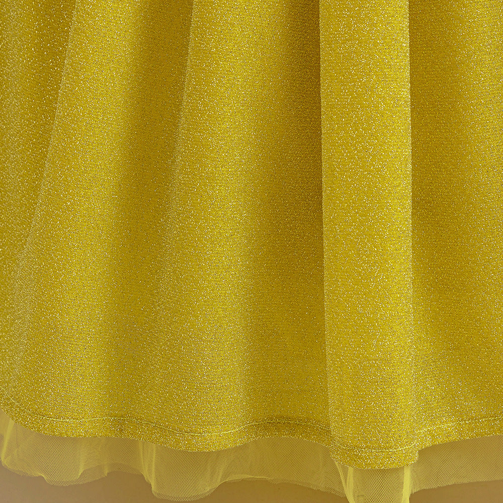 Mustard Yellow Maxi Flower Girl Dress with Bow – Girls’ Formal Princess Gown