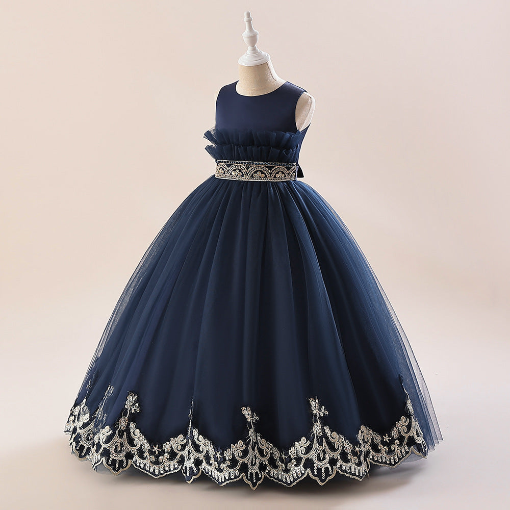 Frocklet Navy Blue Lace Tulle Maxi Dress for Girls - Party & Wedding Princess Gown 2