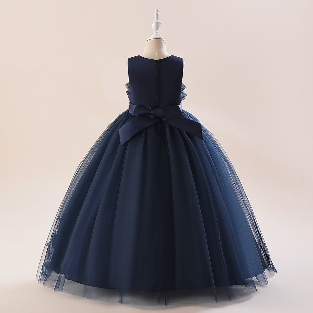Frocklet Navy Blue Lace Tulle Maxi Dress for Girls - Party & Wedding Princess Gown 3