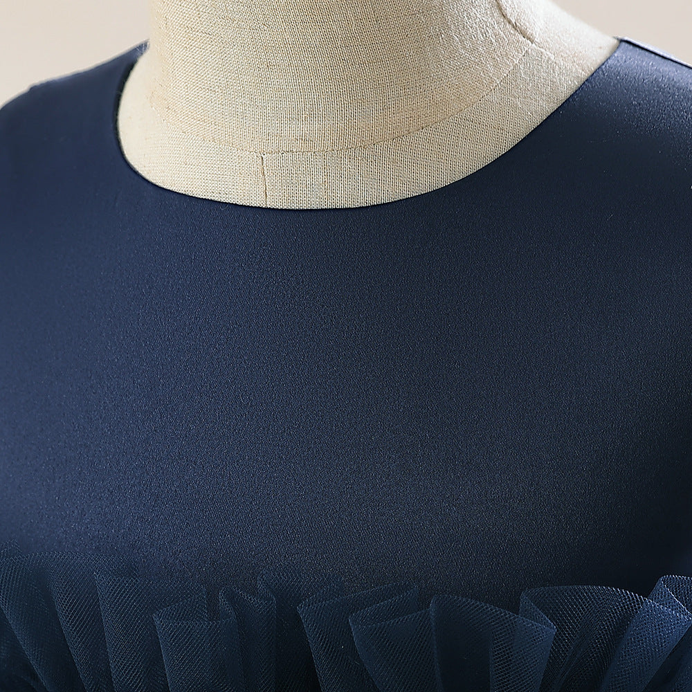 Frocklet Navy Blue Lace Tulle Maxi Dress for Girls - Party & Wedding Princess Gown 4